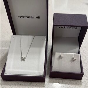 White Gold and Diamonds Necklace and Earrings Butterfly Set